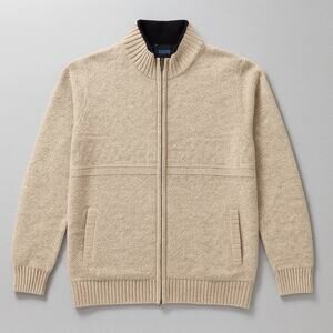 Pendleton Shetland Wool Full Zip Sweater Jacket L Shetland Wool Beige Knit NWT